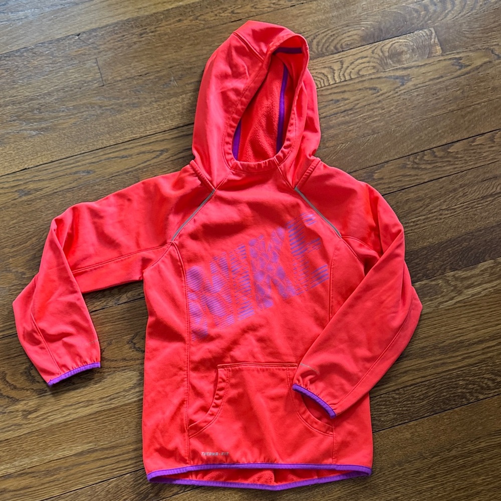 Girls Nike Orange/Red Hoodie with Purple Details
